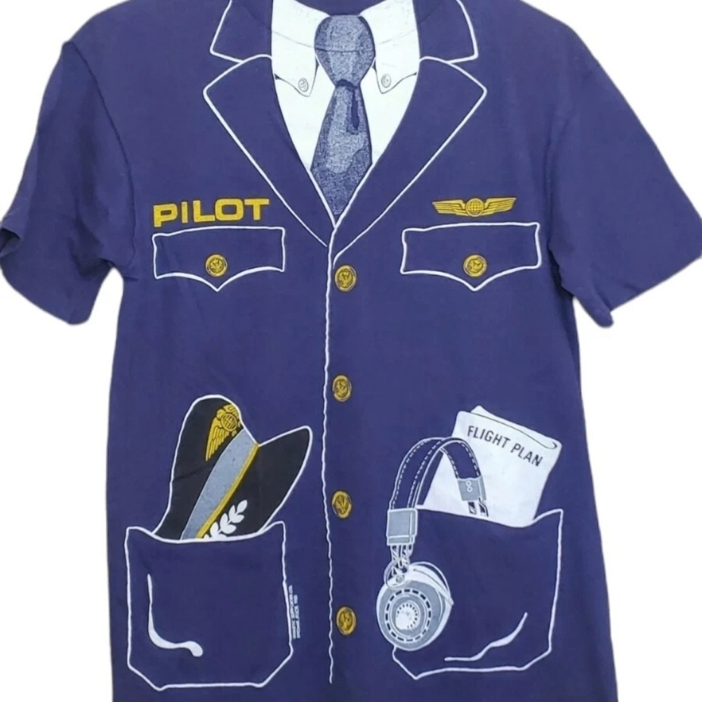 VTG 80s Airline Pilot Captain Uniform Hanes Beefy T-Shirt Medium 38-40 Halloween